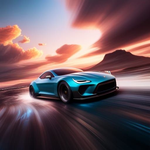 Future car above surface, superfast background, street road ...
