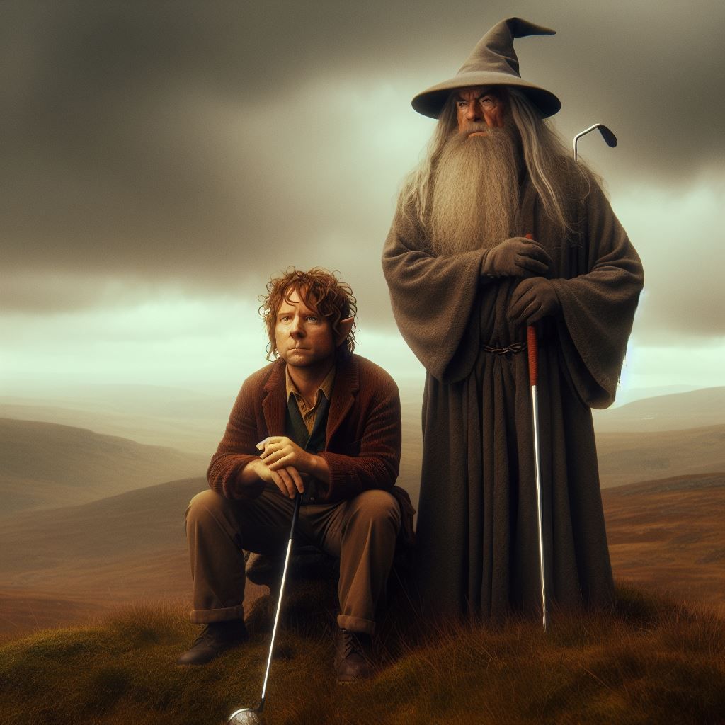 Golf was created by Bilbo's great-great-grand-hobbit, 
Bandobras "Bullroarer" Took, so the boys play a few rounds after ...