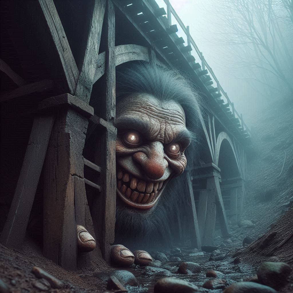 an evil troll hides under the ancient bridge