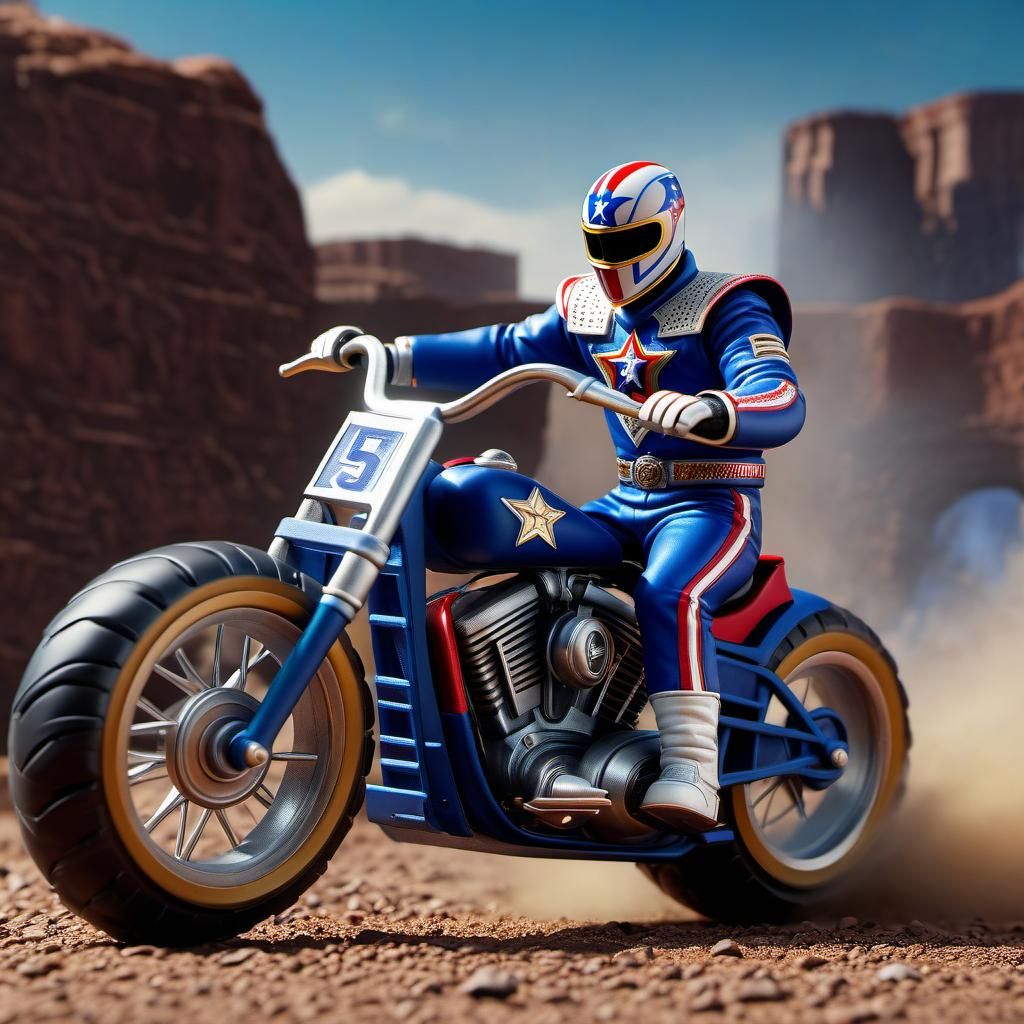 A Toy Evil Knievel Stunt Cycle Action figure.  by @Dantonio