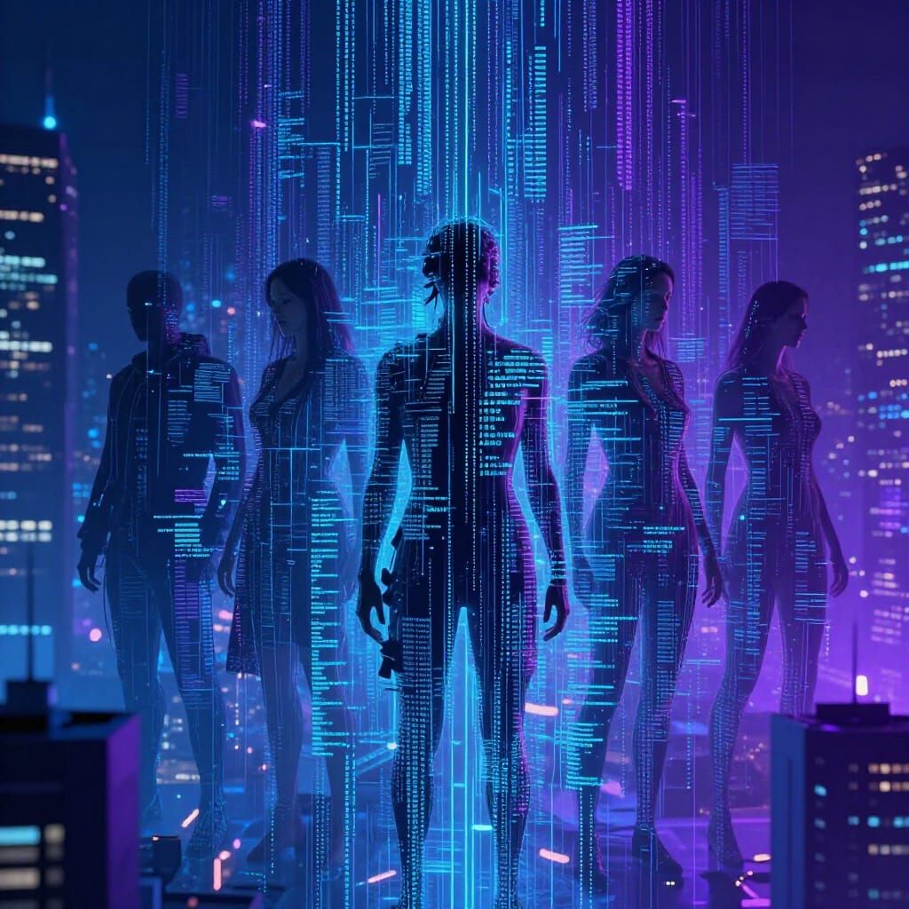 People Merge With Digital Code in Cyberpunk Surrealism