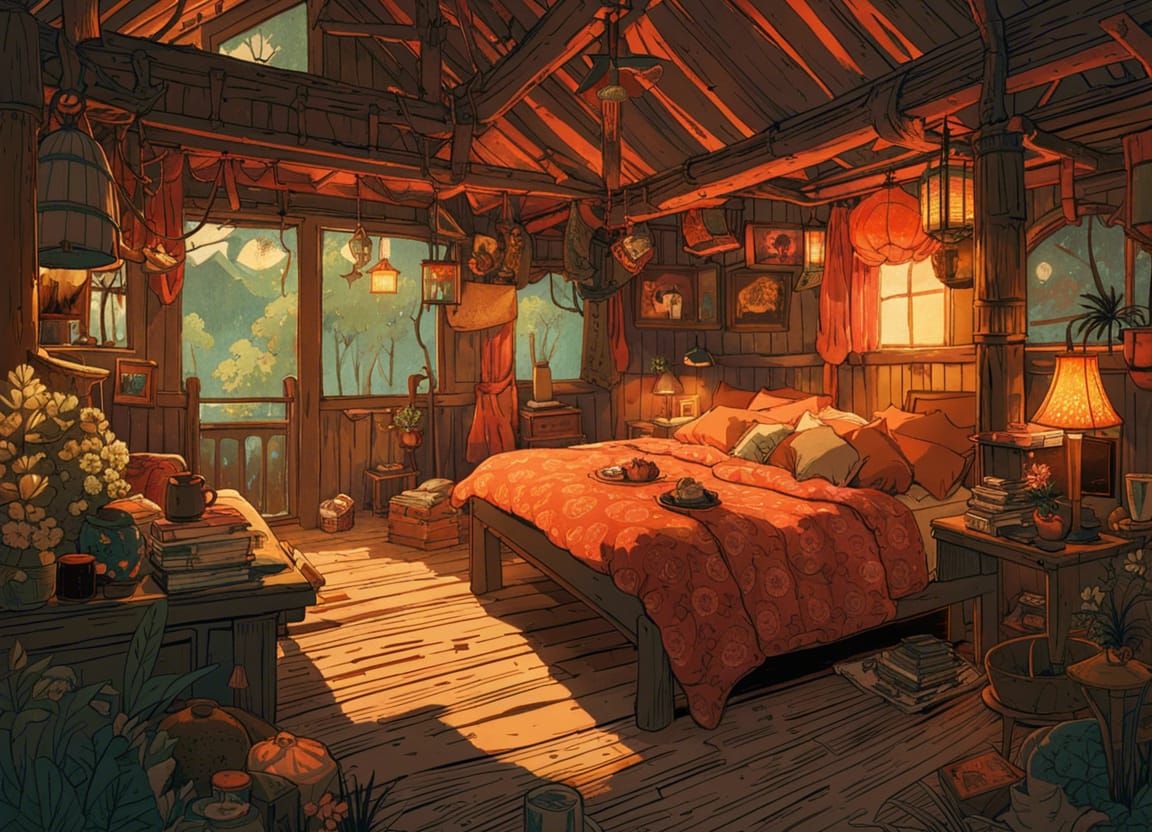 Cozy Cabin Bedroom  by @Seivitae