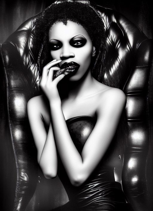 Beautiful Black Vampire with Blood Cocktail, Dark Fantasy Ar...