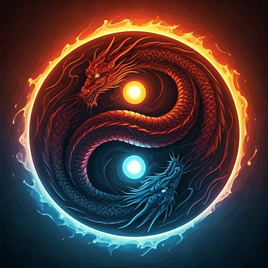 Yin-Yang with a red and a blue dragon 