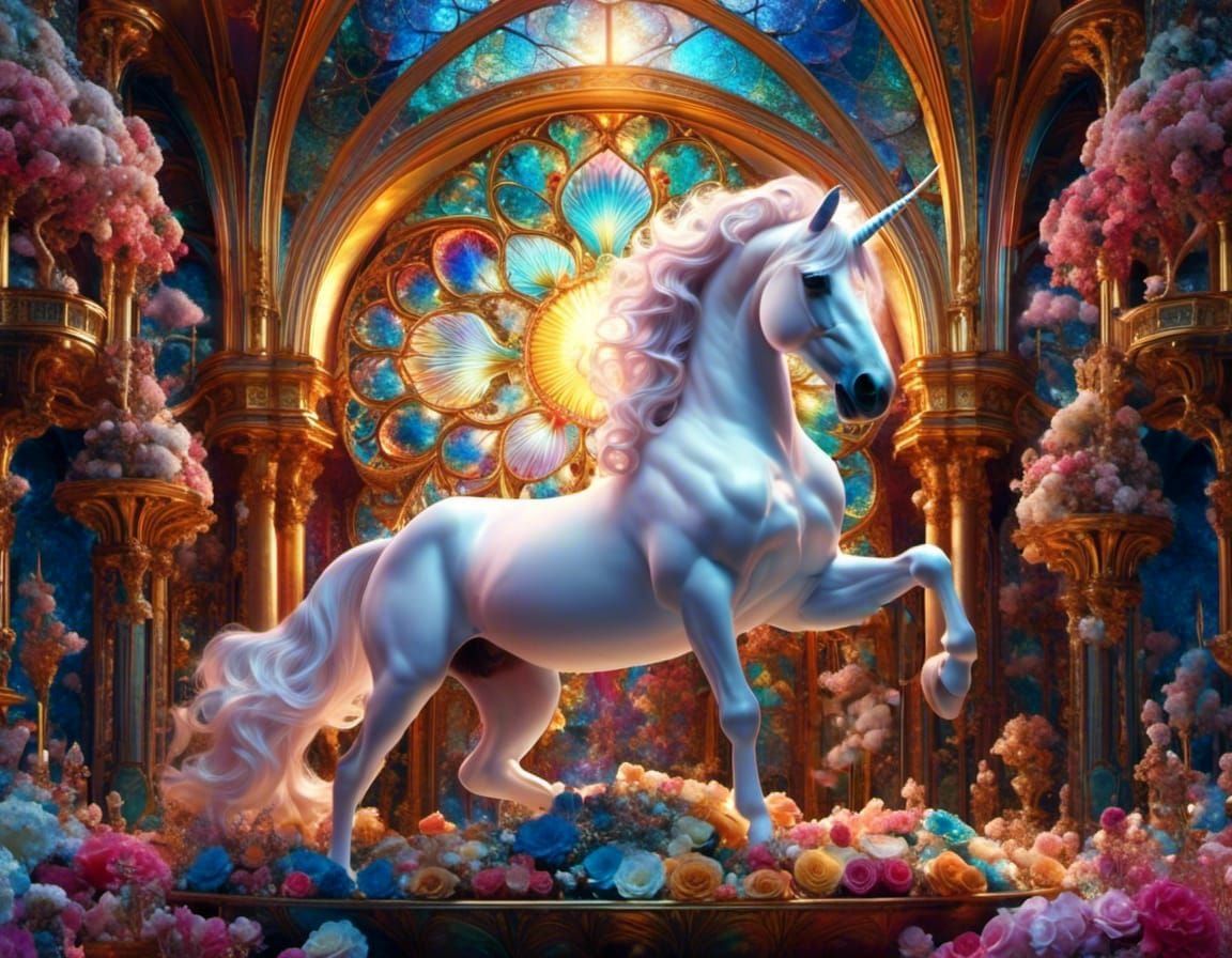 Magnificently rendered digital Photo-illustration:: Stunning breathtaking unicorn! :: hyperdetailed hyperrealistic maximalist :: brilliant c...