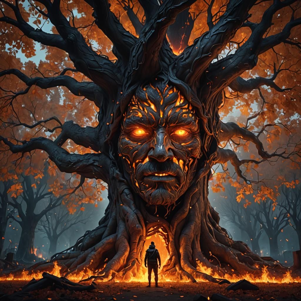 The ancient tree in fire  by @Rion November