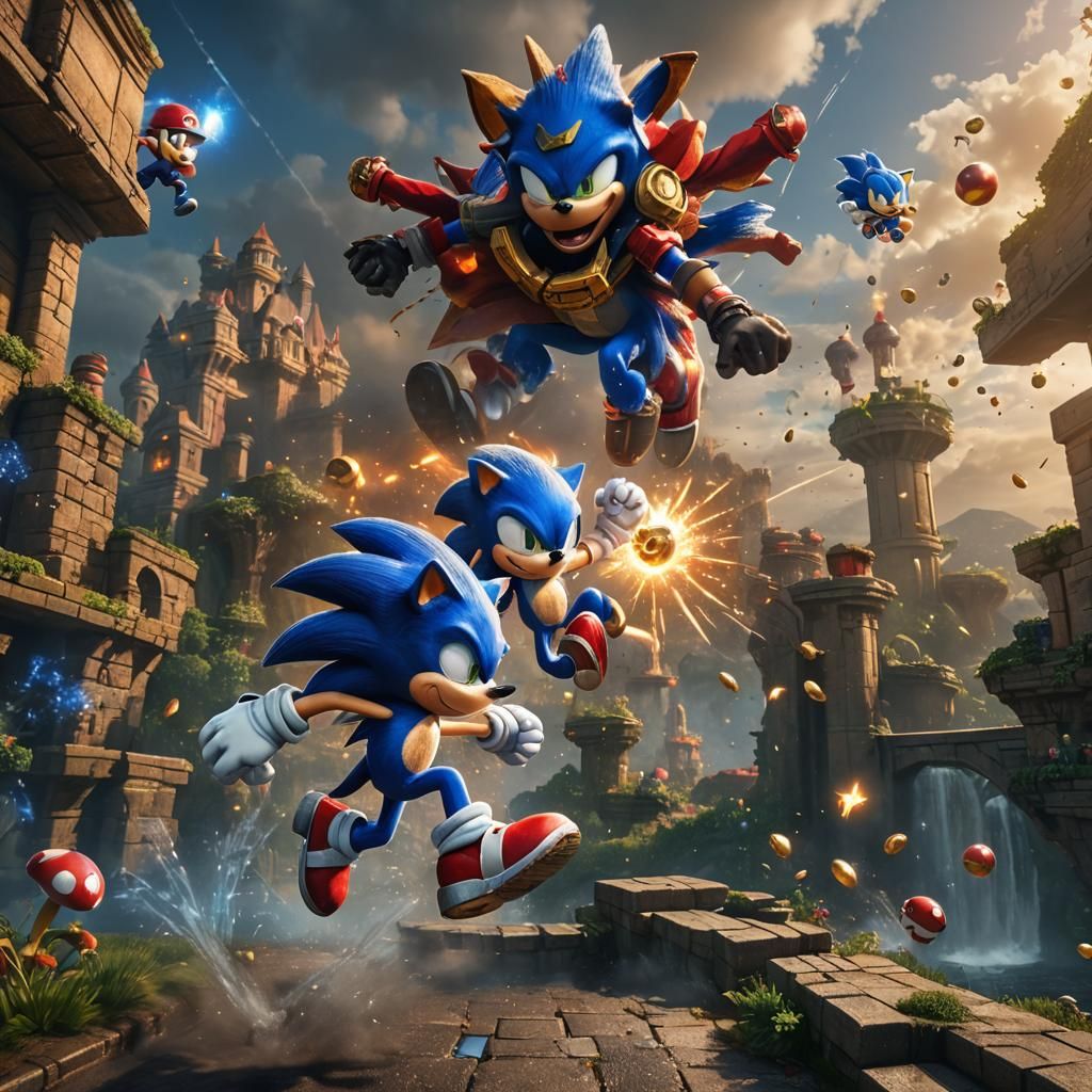 Sonic the Hedgehog defeating Mario