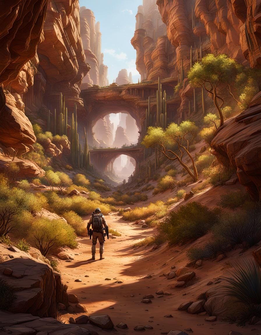 Post-Apocalyptic Desert Canyon in Sci-Fi Style