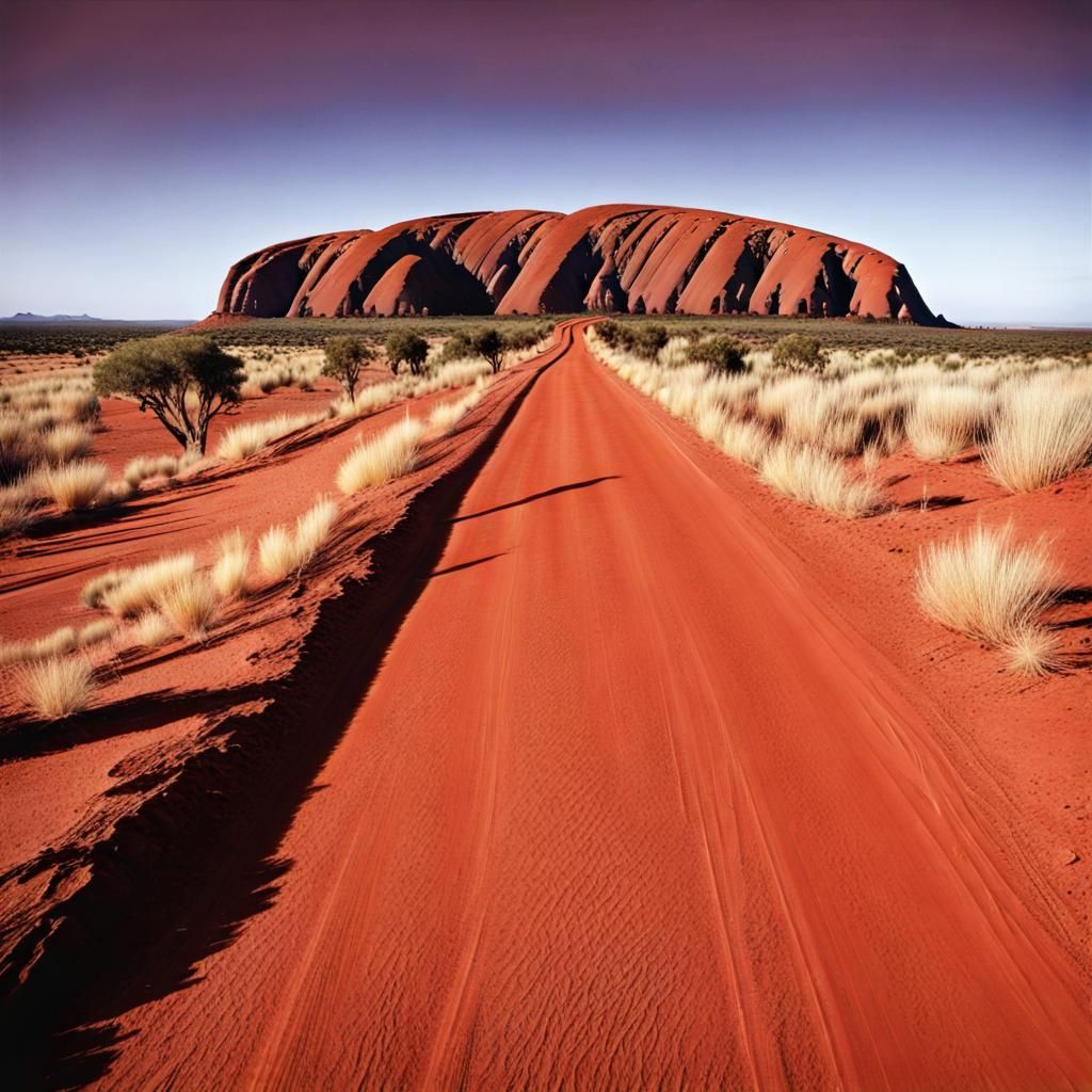 A long red clay  curving road running back and forth through...