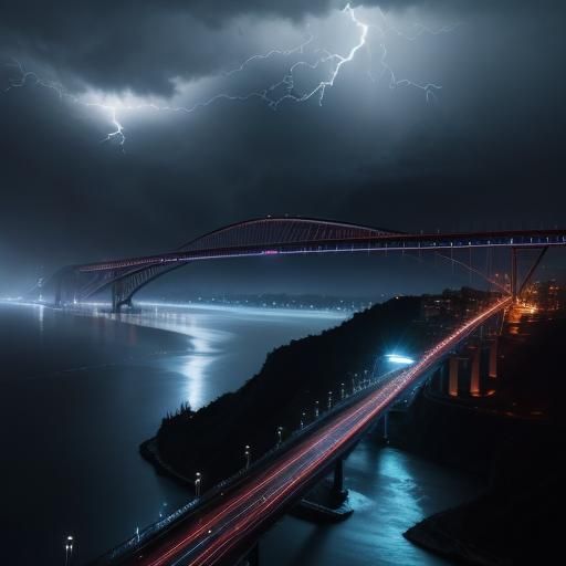 Dramatic Yangtze River Bridge in Torrential Storm