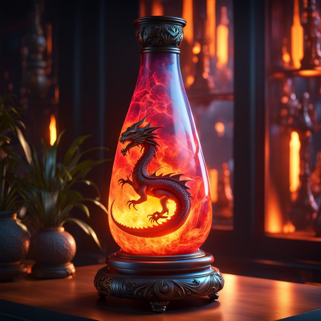 Cosmic lava lamp with a dragon inside, smoke plasma intricate details, HDR, beautifully shot, hyperrealistic, ...  by @KANNA-CHAN