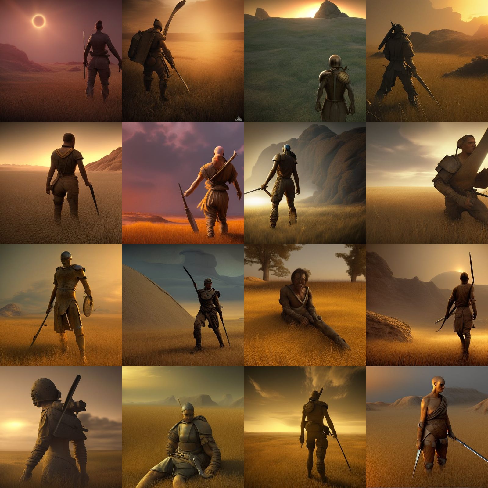 exhausted warrior last survivor on a vast battlefield Jim Burns