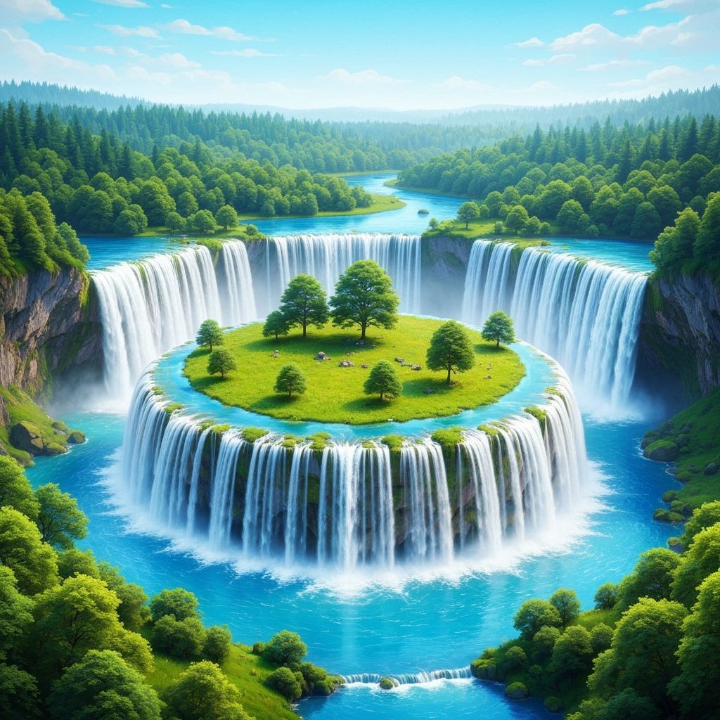 Surreal Waterfall in Cubist Art Deco Style