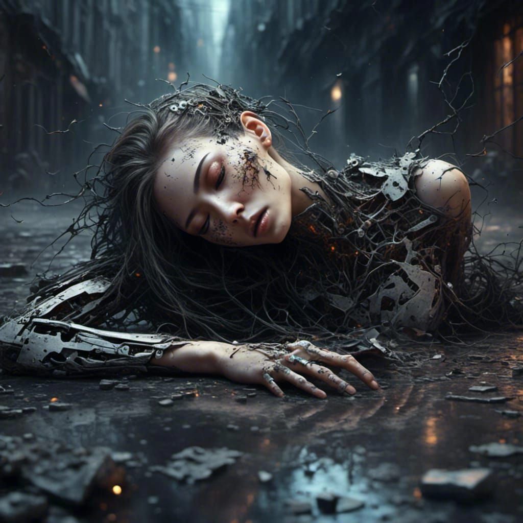 Death of a cyborg. <lora:Asian android:0.5> <lora:The Swanla...