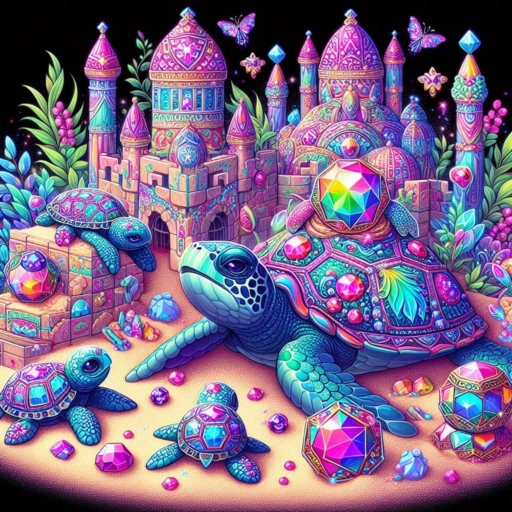 sea turtle & baby sea turtles playing