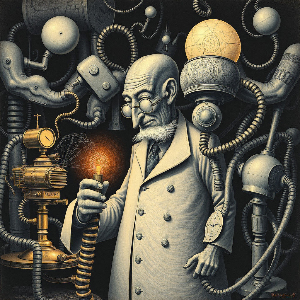 mad scientist and living machinery