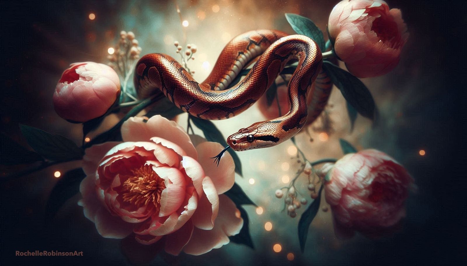 Snake and Peonies