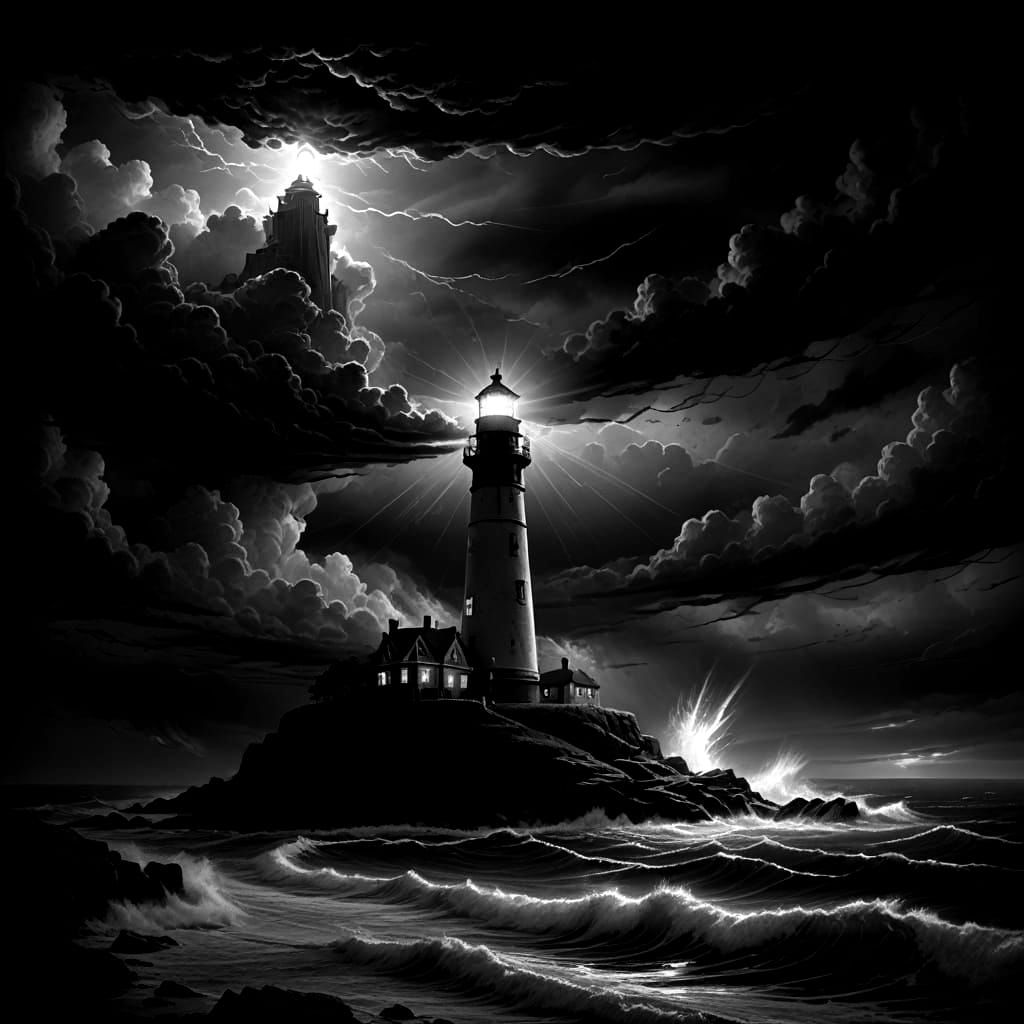 Distant Light in Dark Night Sky