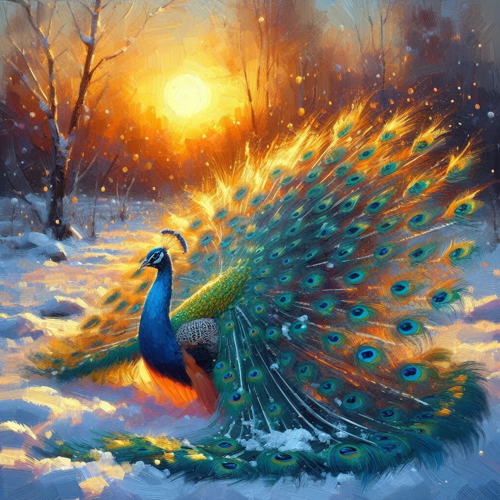 Peacock in the snow