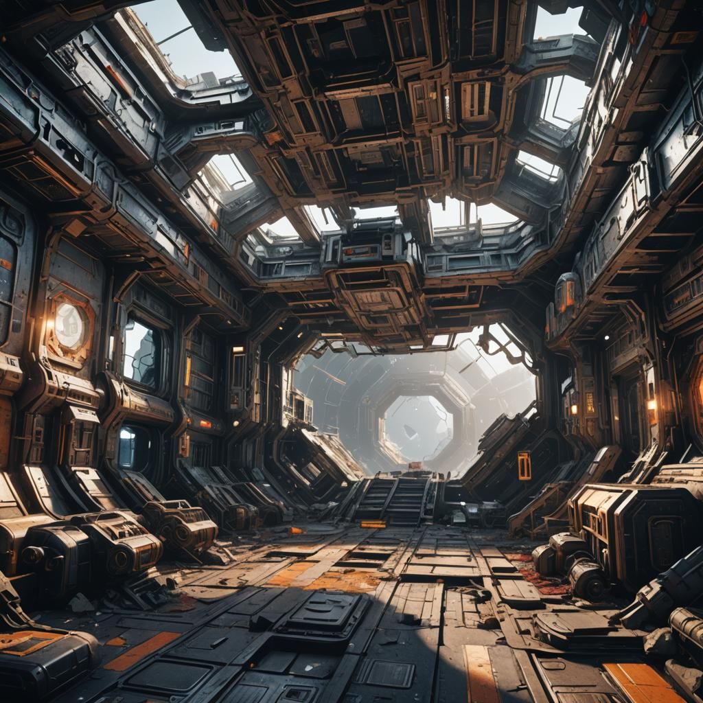 interior of wrecked space station