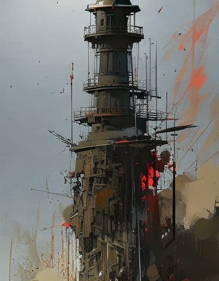Lighthouse, textured Speedpaint with large rough brush strokes and paint splatter by Jeremy Mann, Carne Griffiths, Junji Ito, Robert Oxley,...