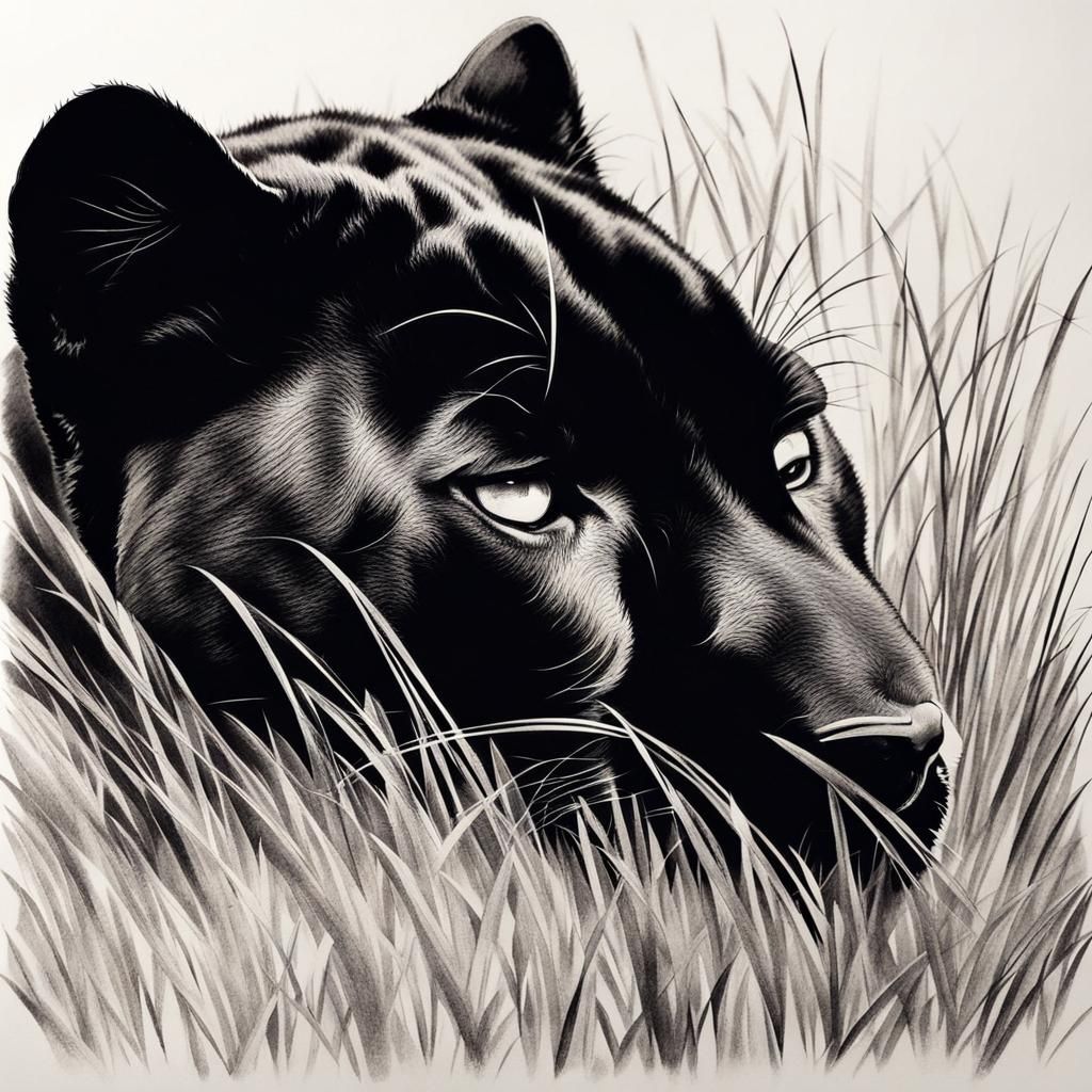 Panther, charcoal ink, Sdxl1