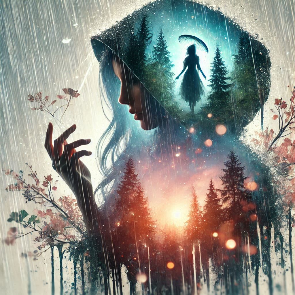 double exposure beautiful fantasy DALL-E 3 portrait landscape..