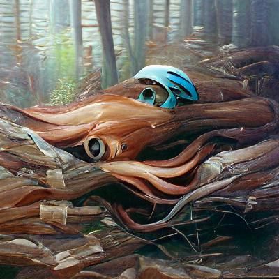A squid hiding in a forest