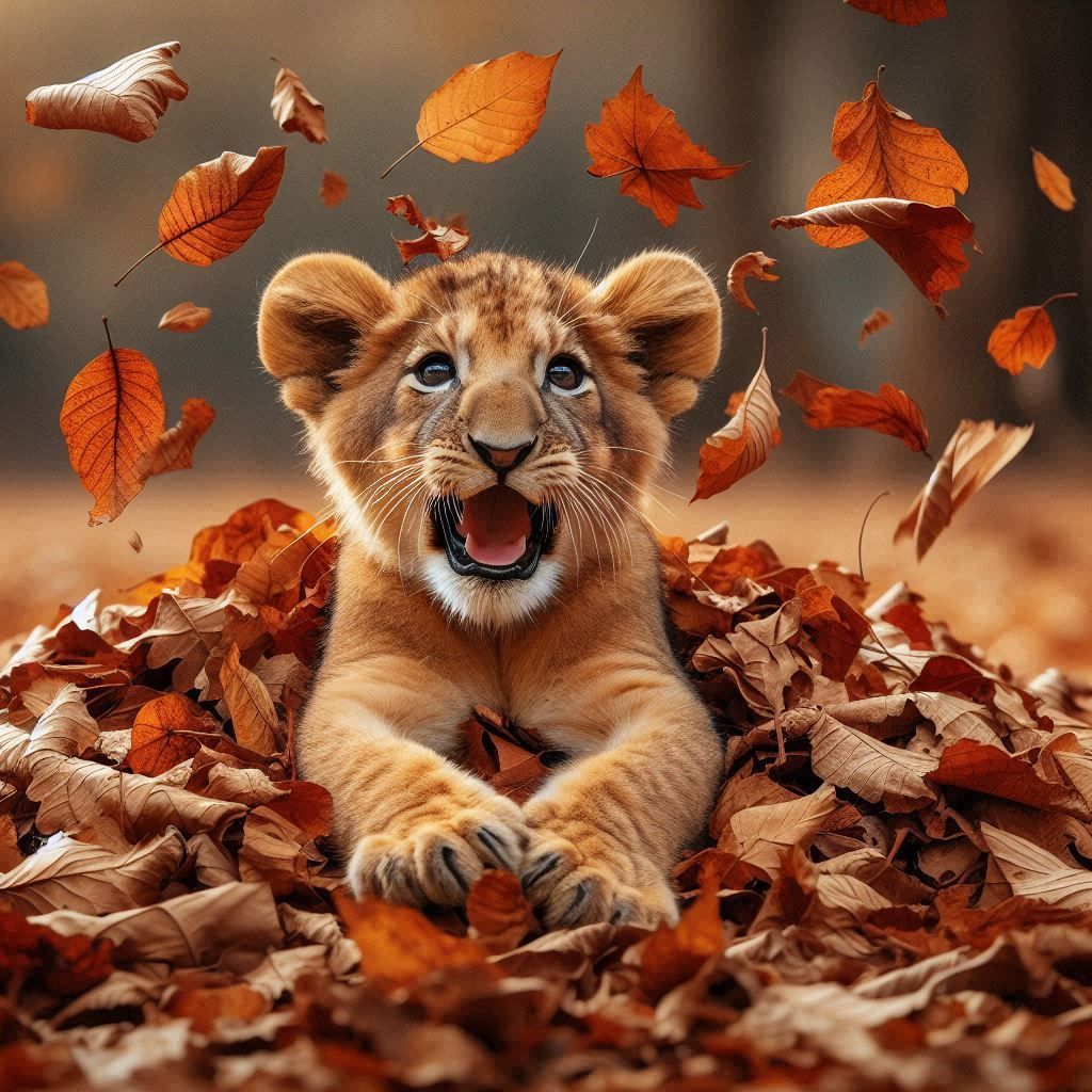Happy Fall lion cub 4
