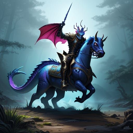 Knight Confronts Jewel-Scaled Dragon in Mystical Forest