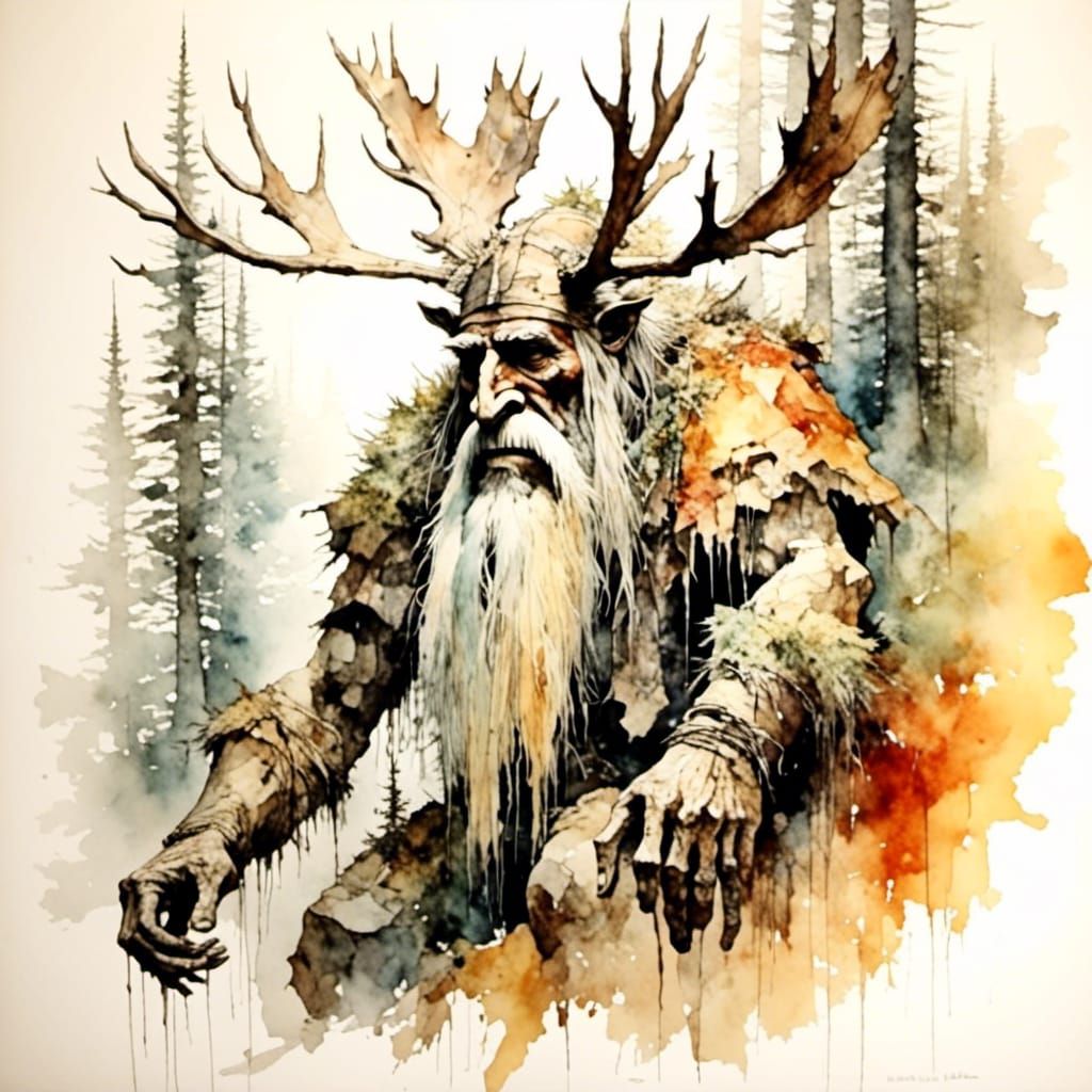 <lora:WatercolorTrollART:1.0> "'old spiritual Nordic Shaman ...
