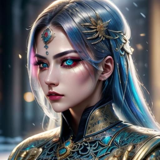 Mysterious Masked Ninja in Snowy Town, Hyperrealistic