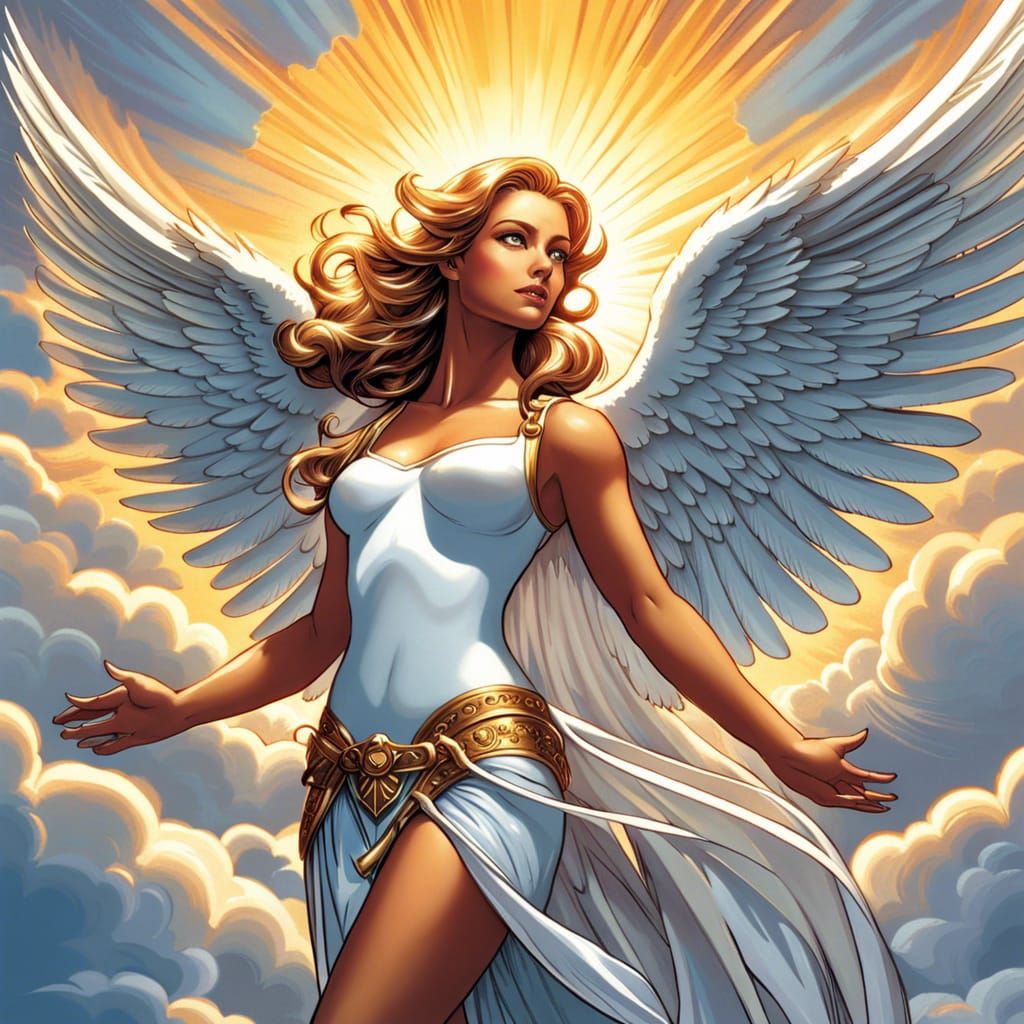 Beautiful angel girl with large open wings Mark Brooks and Dan Mumford, comic book art, perfect, smooth ...  by @undefined