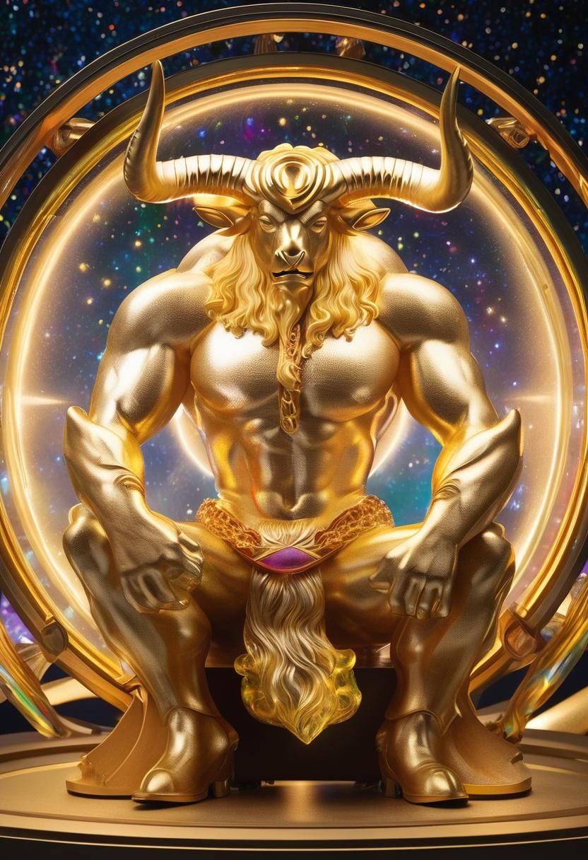 glass blower, at work, creating a magnificent minotaur chara...