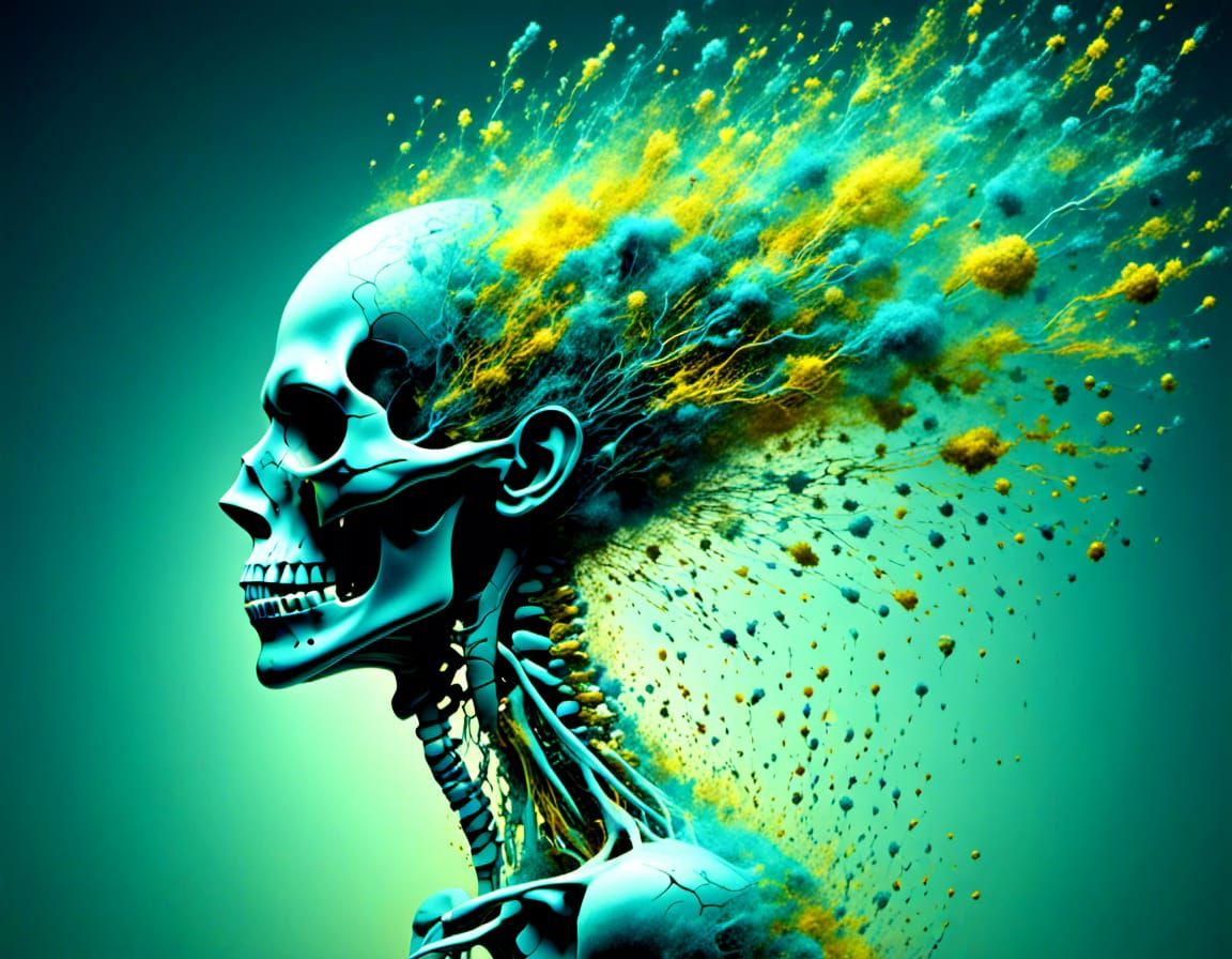 <lora:Cubist-Dust:1.0> <lora:Darkest:1.0> <lora:Dem Bones:1.0>  Motion blur action side profile shot of skeletal Ghost walking away,
Astrodi...