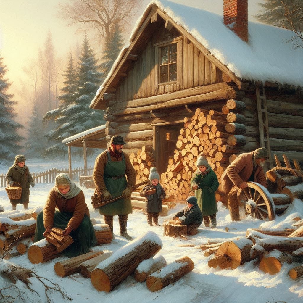 winter wood stacking