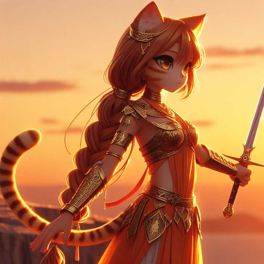 Cat Warrior on a Cliffside