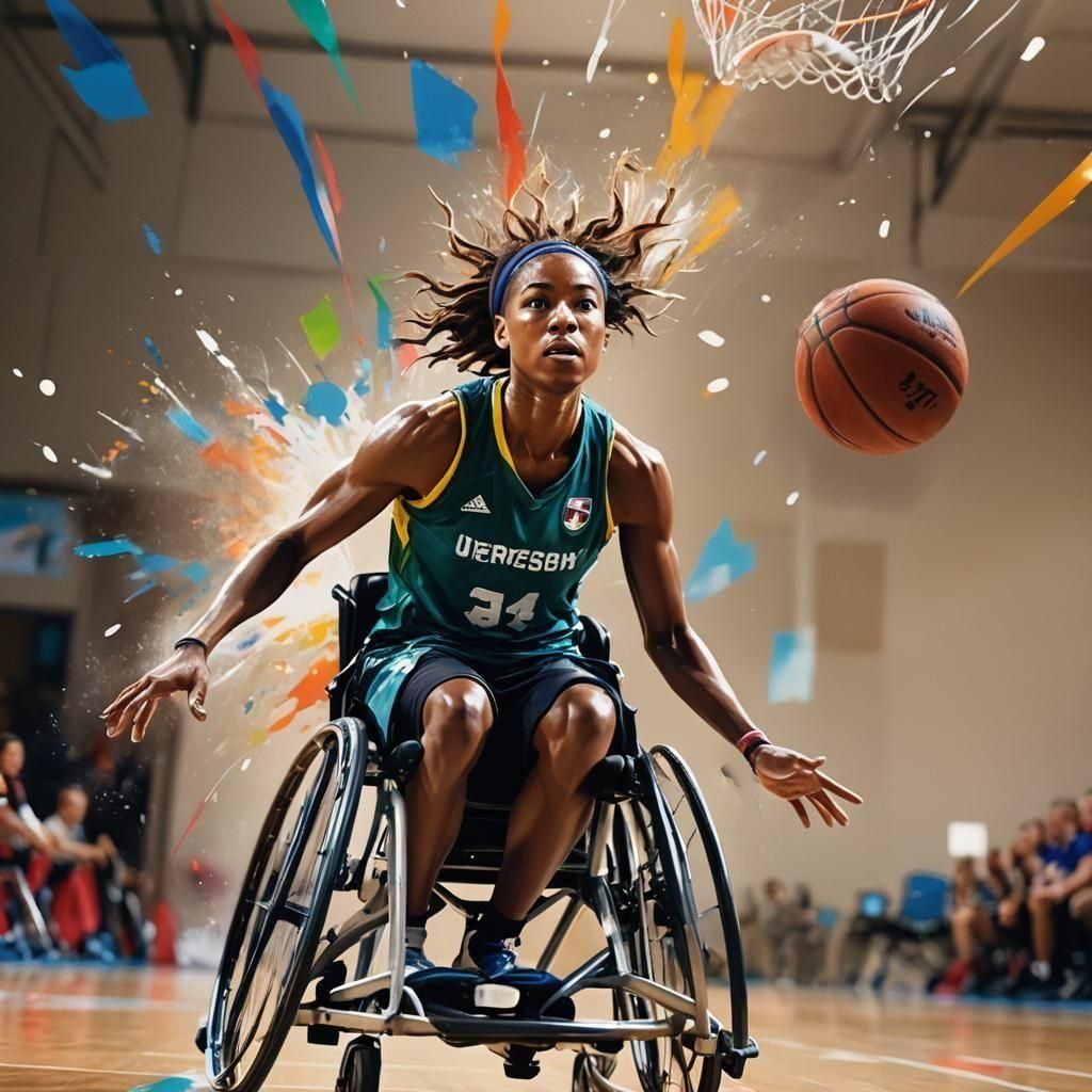 A female in a wheelchair para- Olympian  basketball player,   by @Tilted25