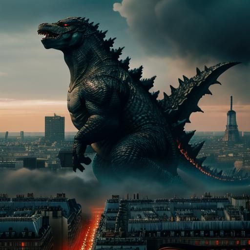 Godzilla destroying Paris - AI Generated Artwork - NightCafe Creator