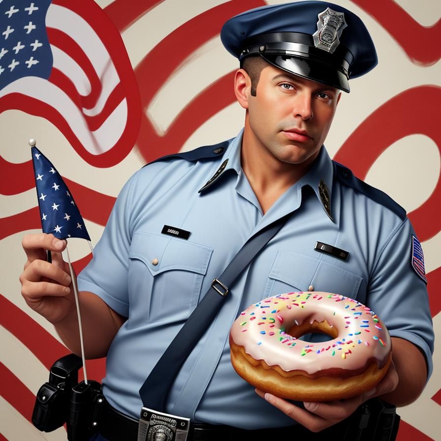 American policeman with a doughnut