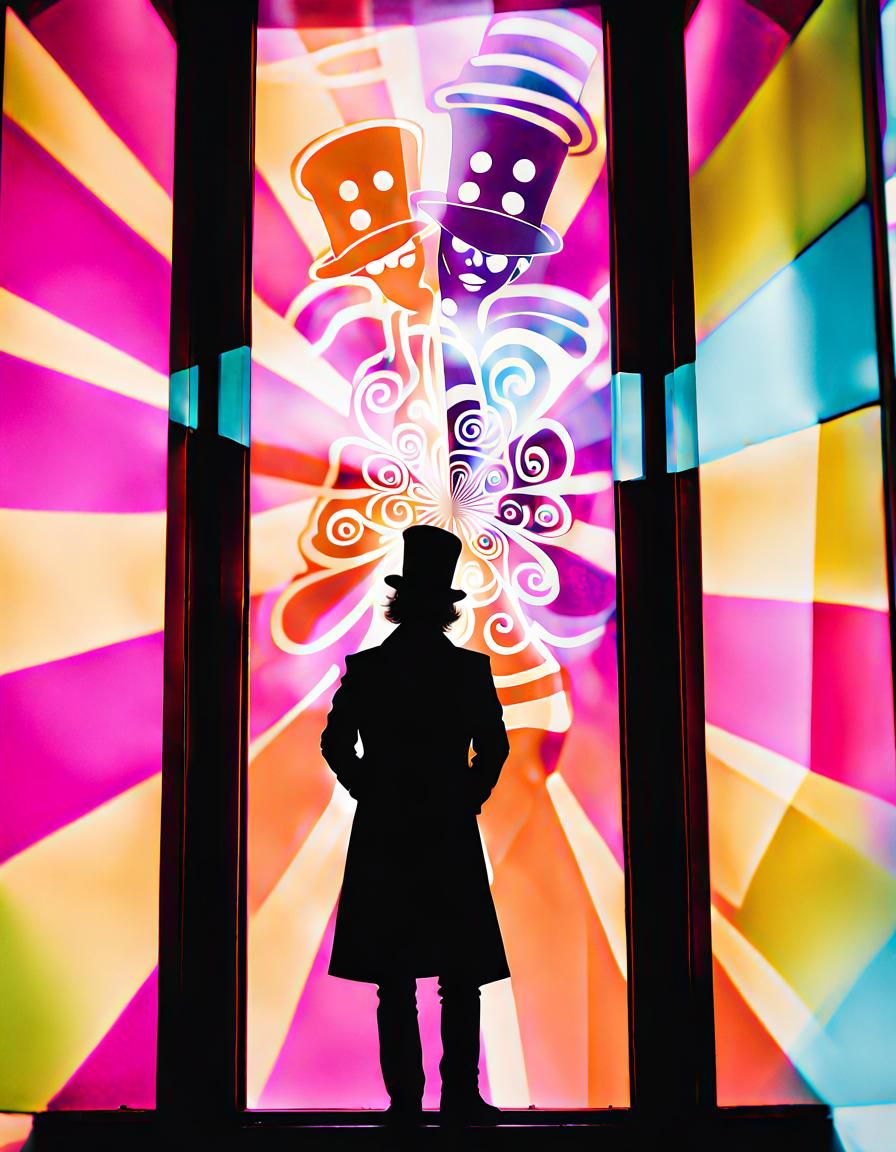 Double exposure silhouette of Willy Wonka | Glass Elevator |...