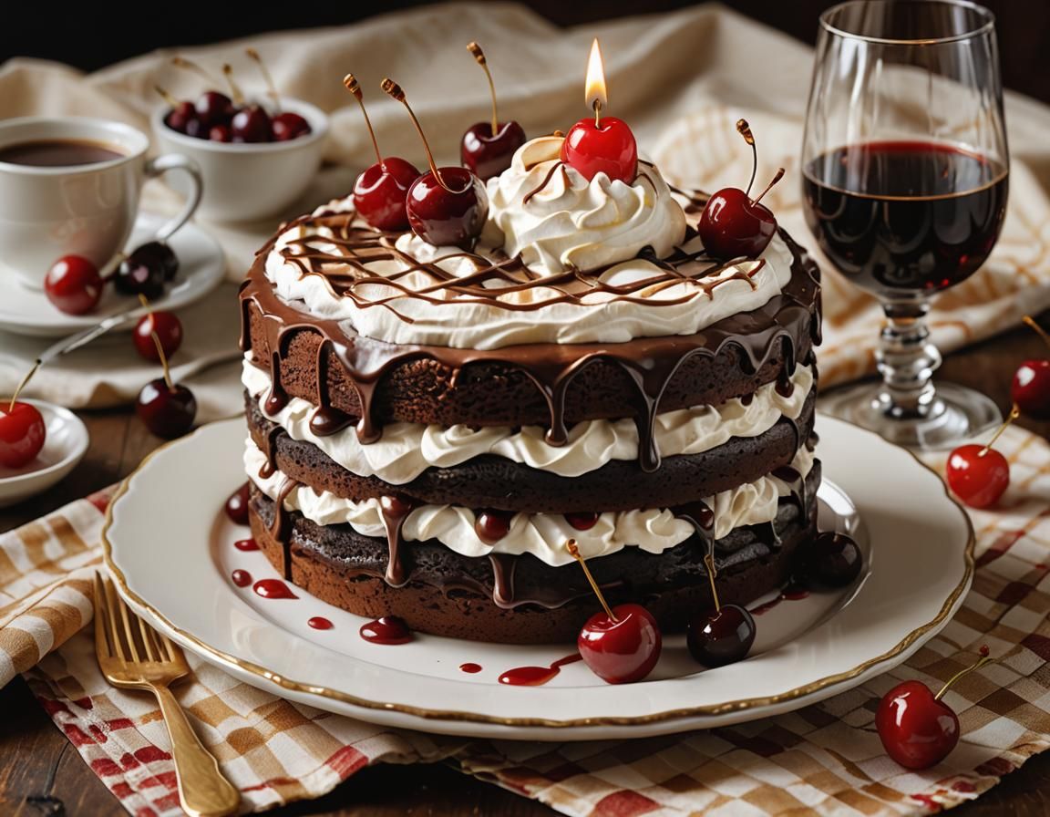 Layered chocolate and cream cake