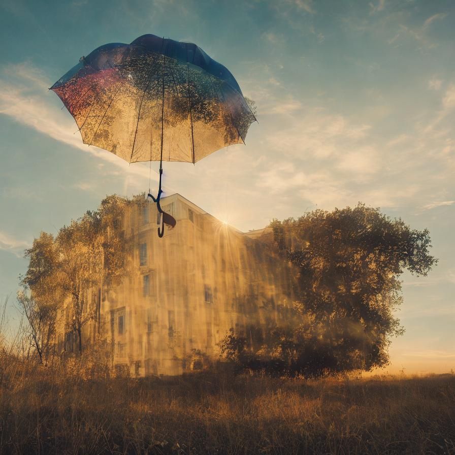 <lora:Personalized MJ6 DE:1.0> a Rainbow Umbrella and Stormy Clouds, Double exposure surrealistic photography by Alexandre Deschaumes and P...