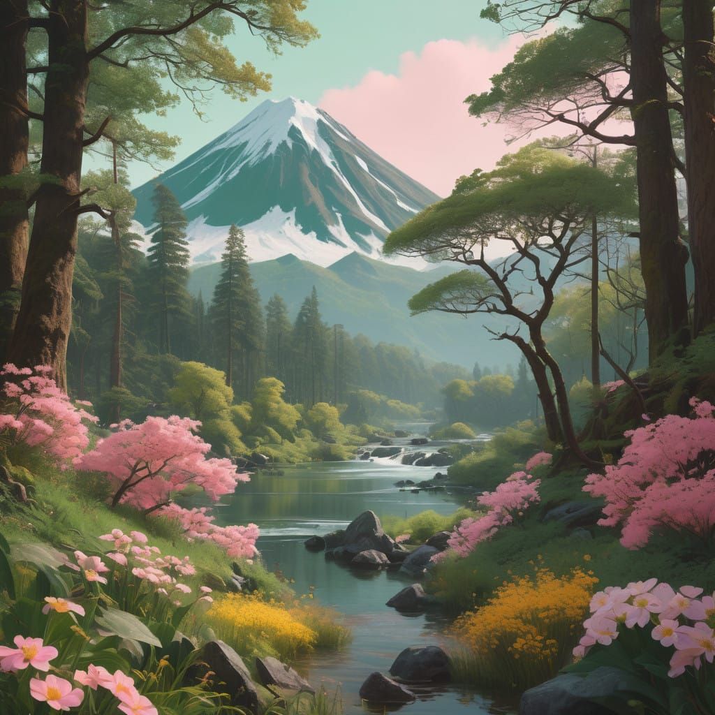 Landscape with pink flowers  by @lionel