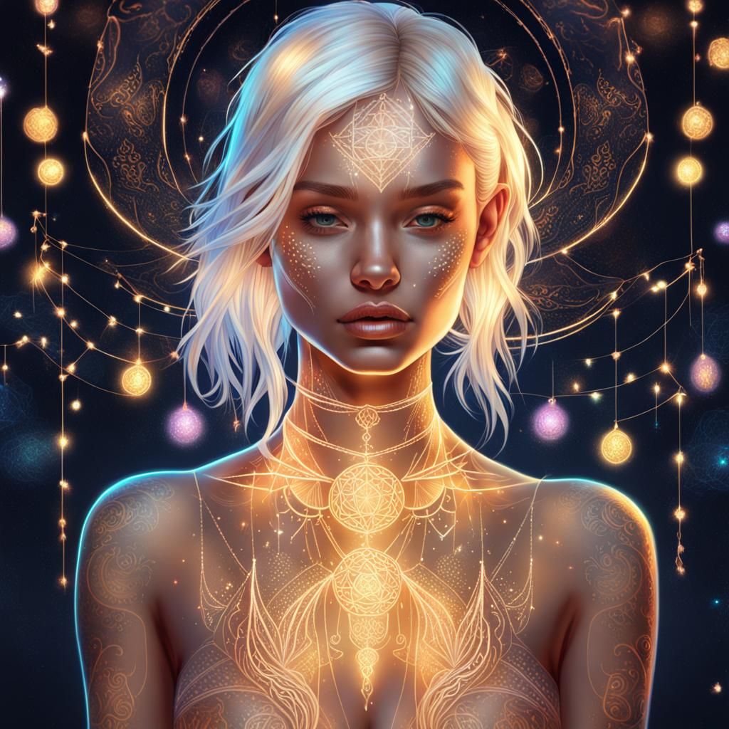 Golden Totem Tattoo: Holographic Astral Illustration