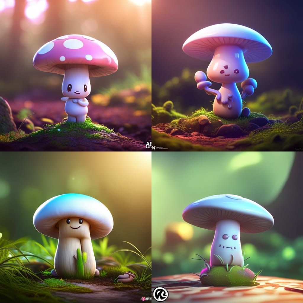 :  kawaii mushroom Character ,hyper detailed art station  pa...
