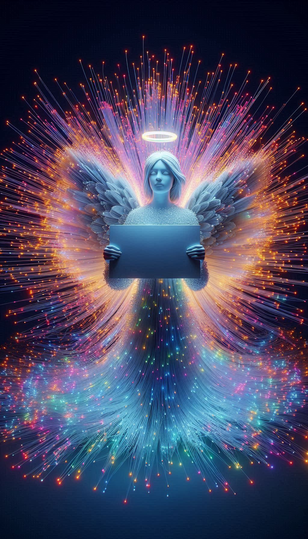 Fiber Optics Angel Holding Blank Sign