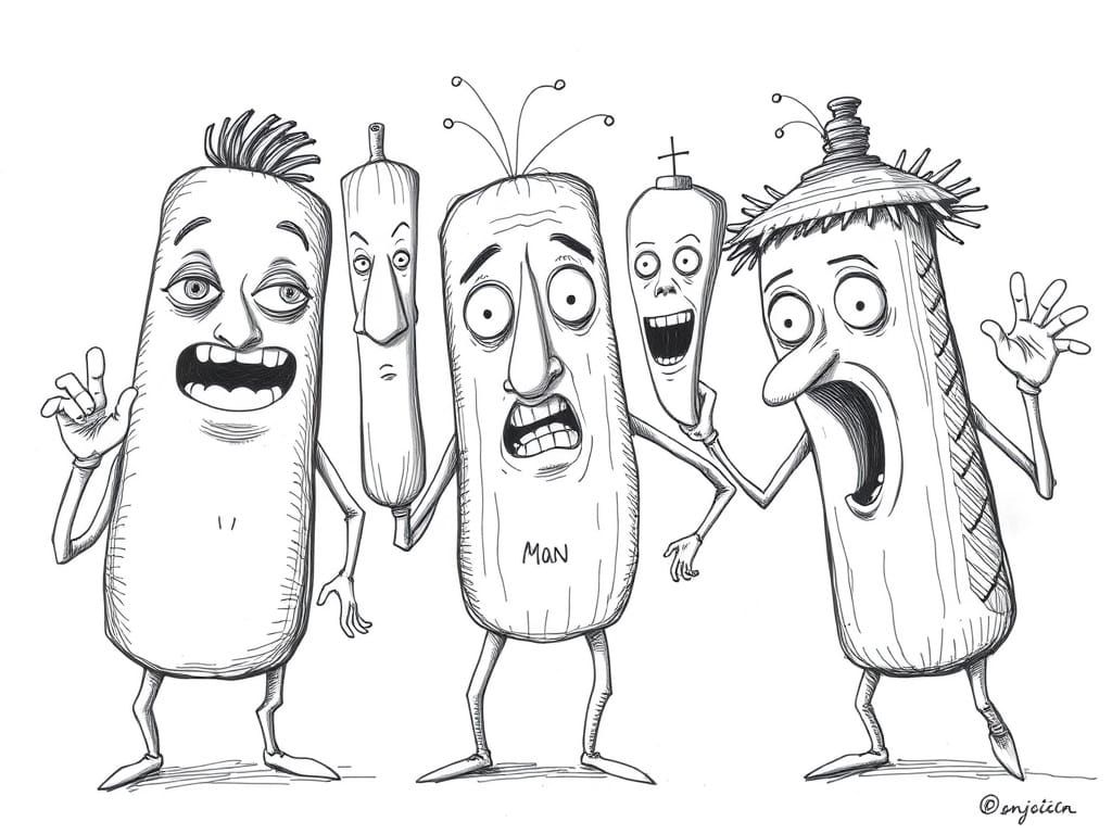 Cartoon art-handrawn 0bjects with faces and exaggerated gestural motion  by @zoshart