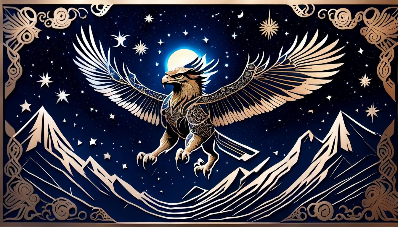 gryphon cuts through starry sky