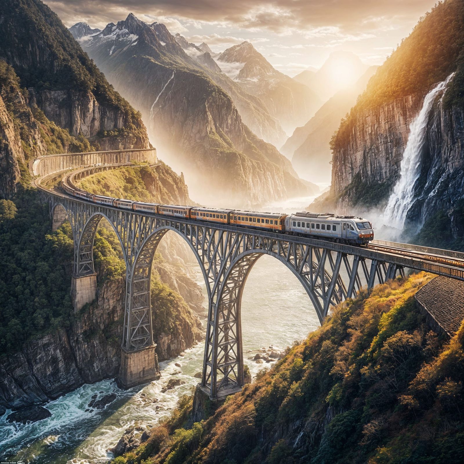 Train on a high bridge